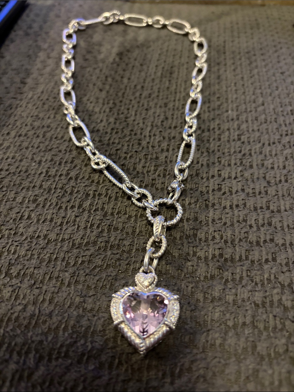 Judith Ripka Silver Heart Necklace with Light Purple Gem
